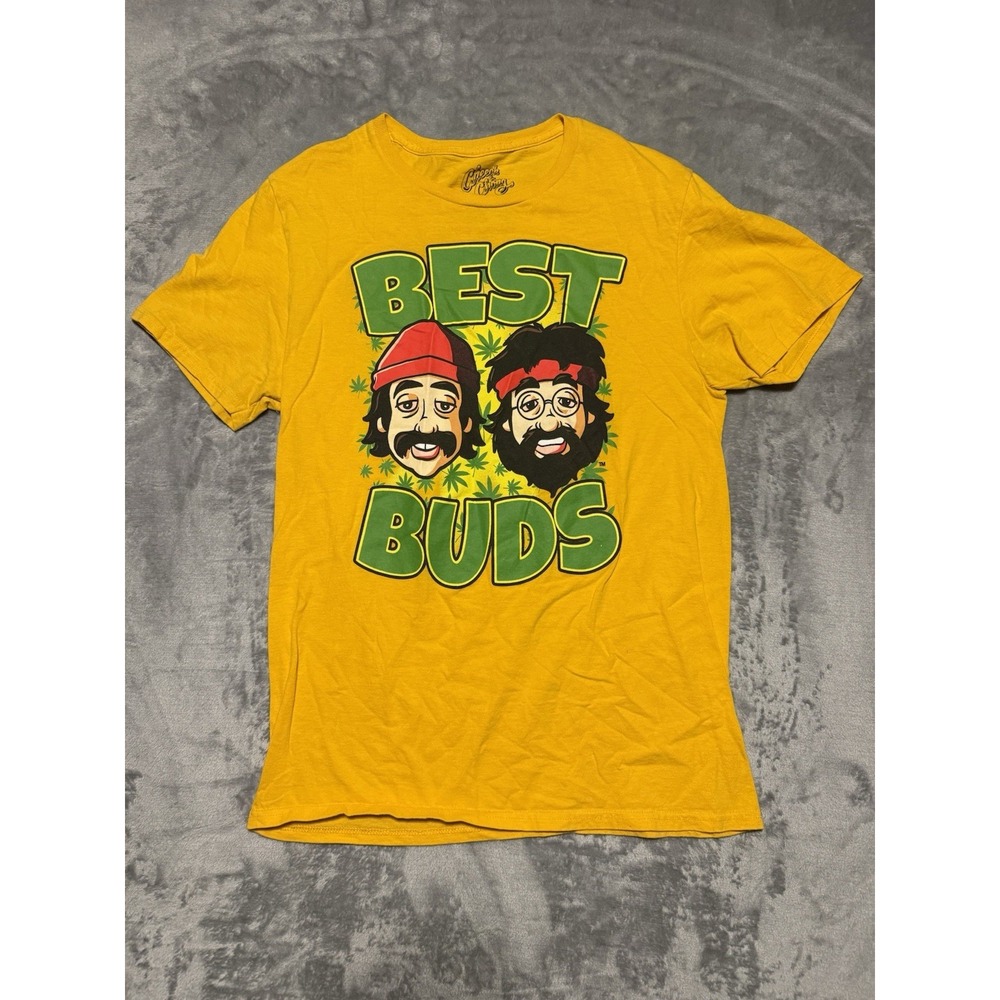 Cheech And Chong Yellow T-Shirt Size M Marijuana Leafs Red Eyes Best Buds